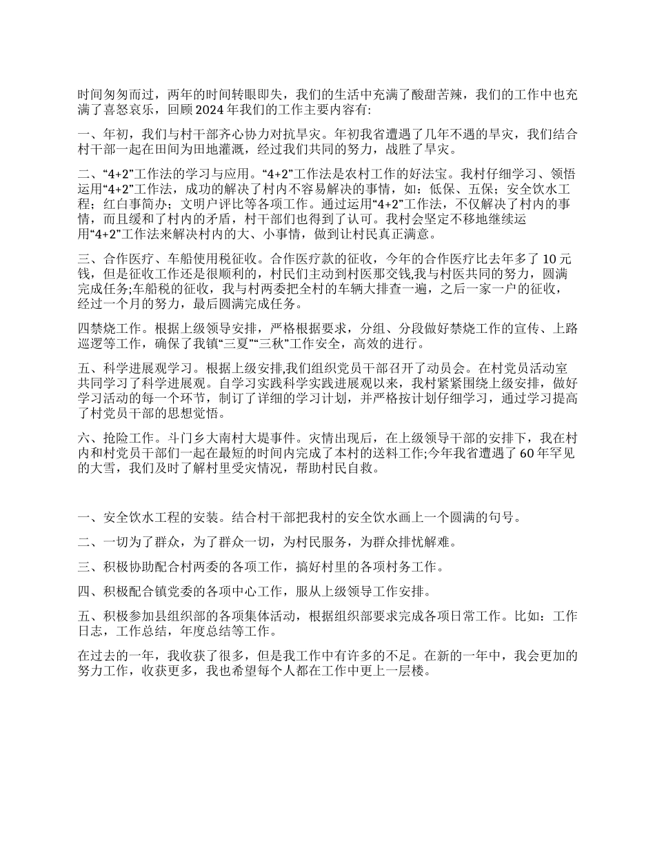 2024年村干部工作总结及工作计划_第1页
