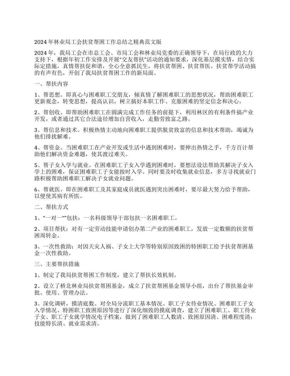 2024年林业局工会扶贫帮困工作总结之精典范文版_第1页