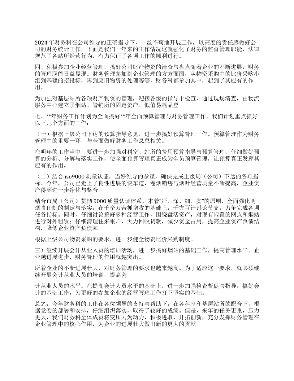 2024年某公司财务工作总结及2024年工作打算_第1页