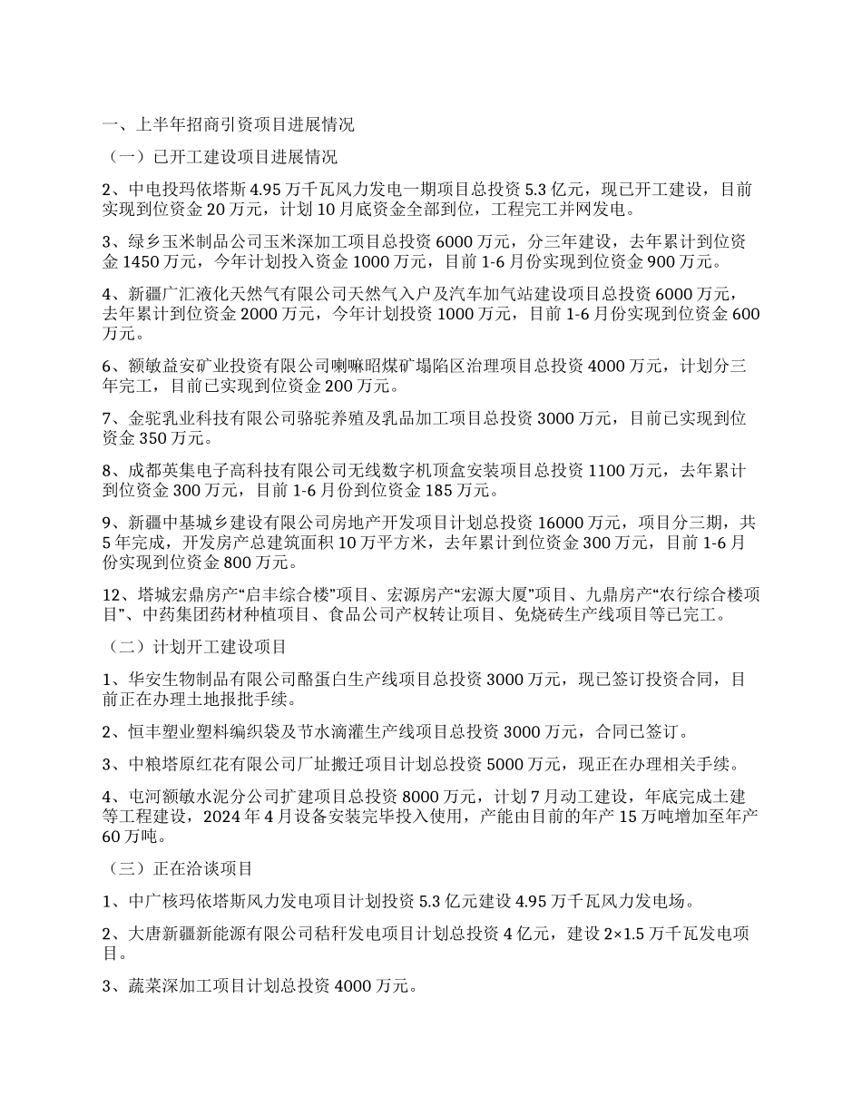2024年某县上半年招商引资工作总结_第1页