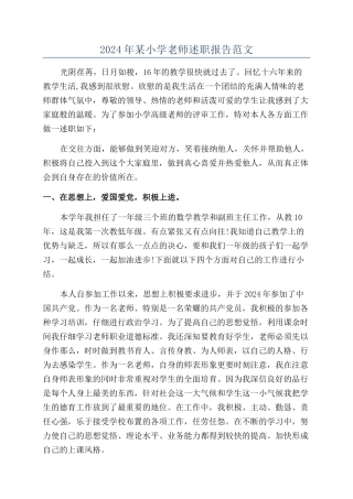 2024年某小学教师述职报告范文