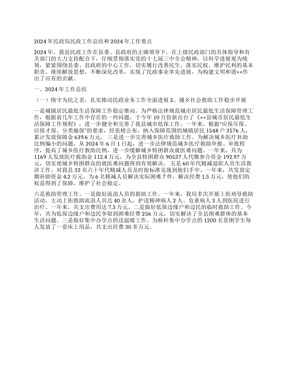 2024年民政局民政工作总结和2024年工作要点_第1页