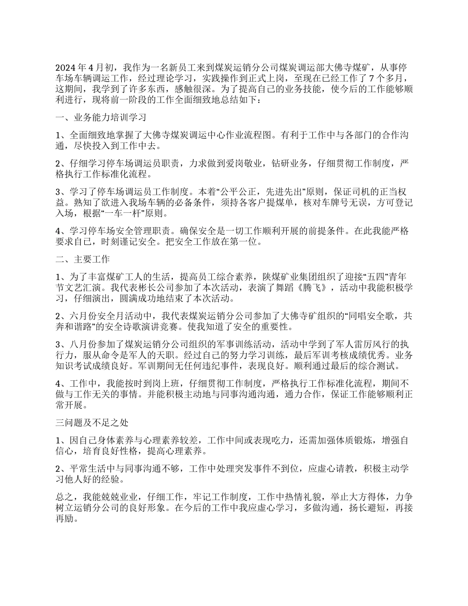 2024年煤炭运销年终工作总结_第1页