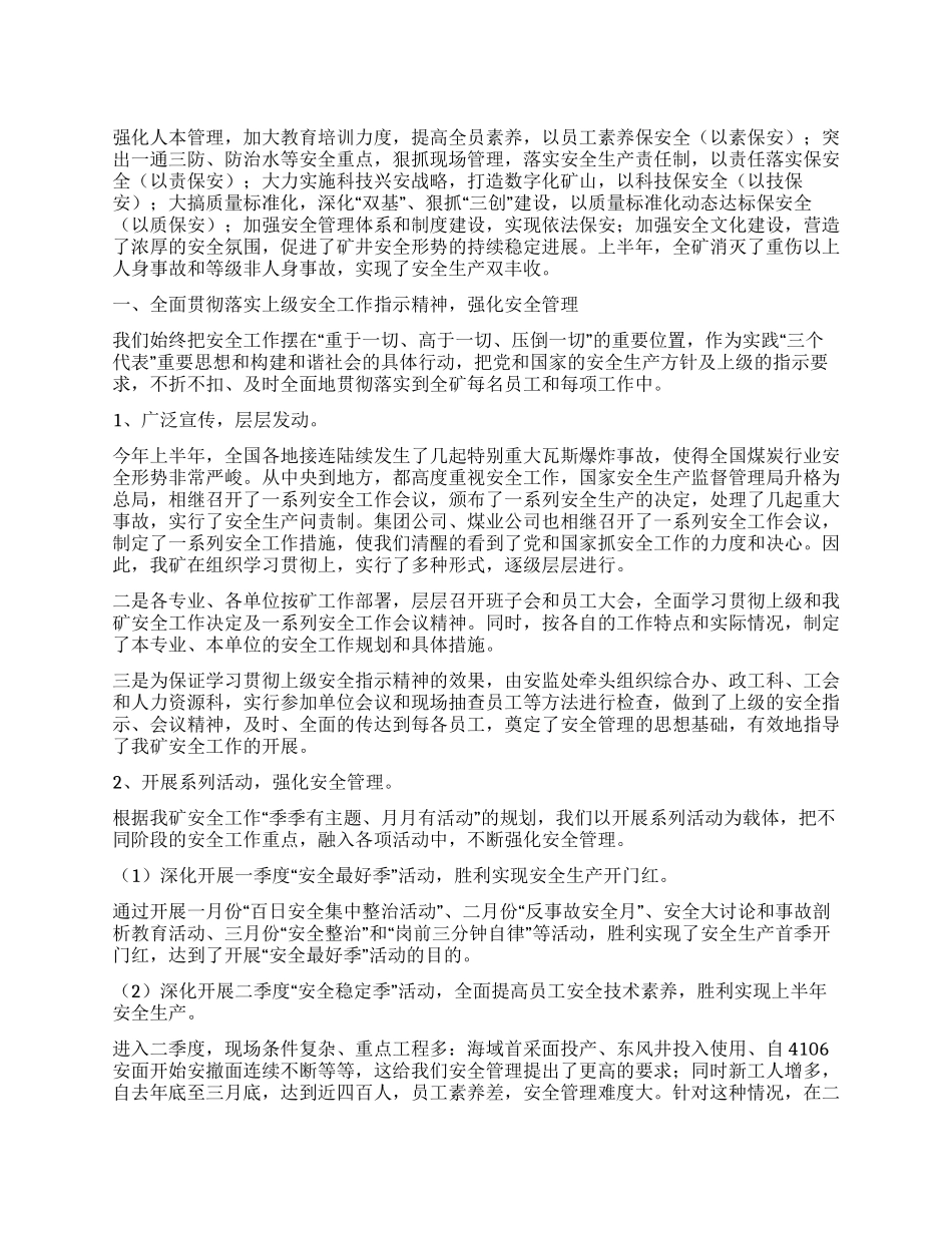 2024年煤炭上半年安全工作总结_第1页