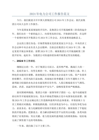 2024年电力公司工作报告范文