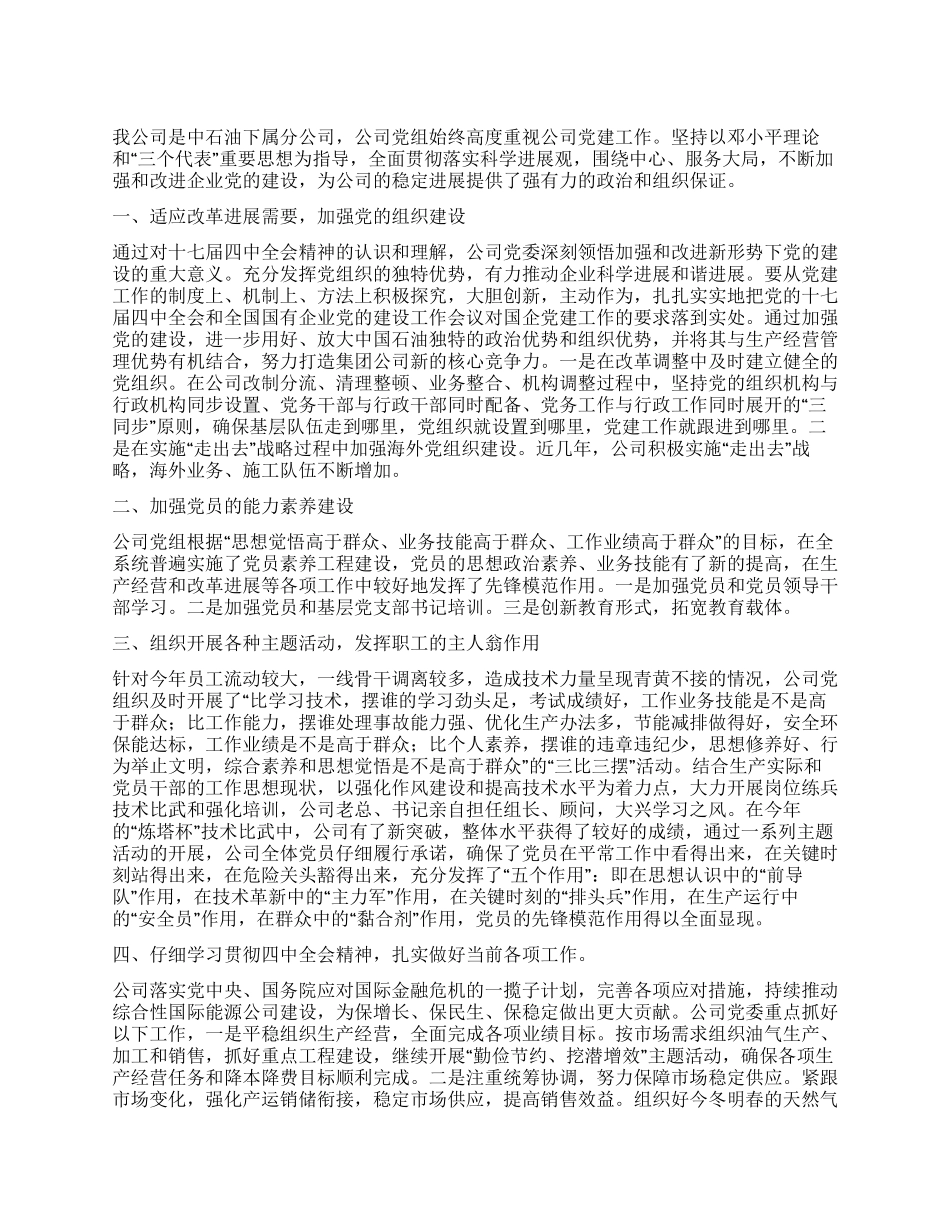 2024年石油公司党支部工作总结_第1页