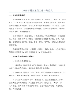 2024年科室主任工作计划范文