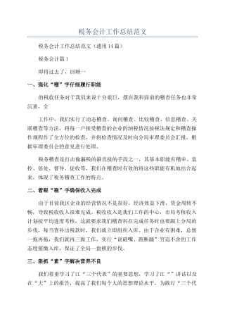 2024年税务会计工作总结范文