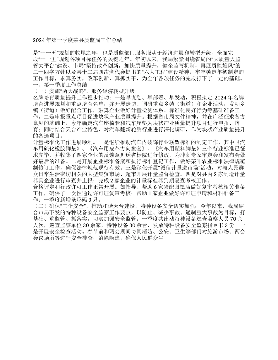2024年第一季度某县质监局工作总结_第1页