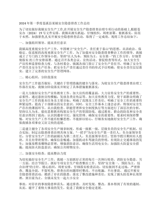 2024年第一季度苍溪县某镇安全隐患排查工作总结