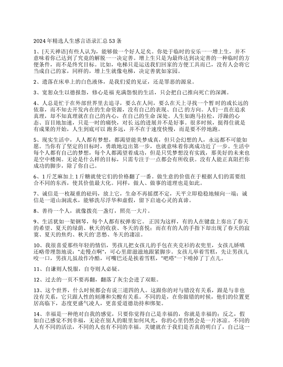 2024年精选人生感言语录汇总53条_第1页
