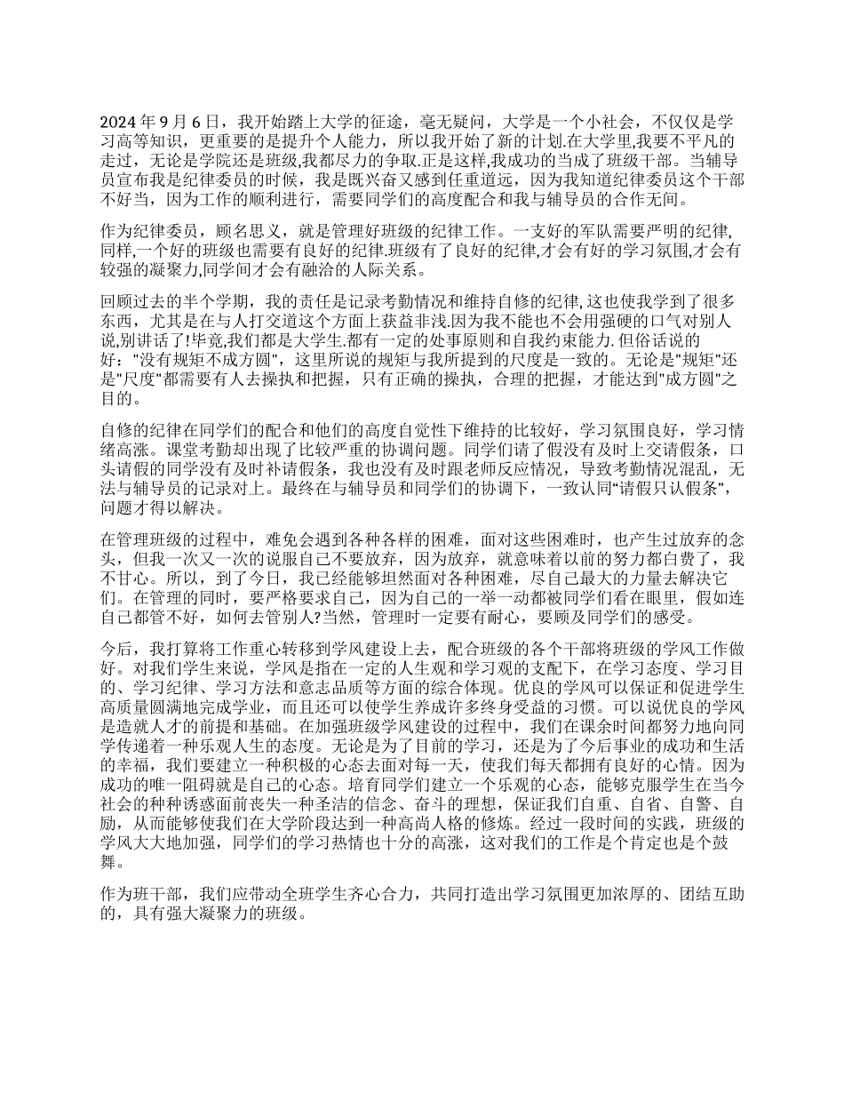 2024年纪检委员工作总结_第1页