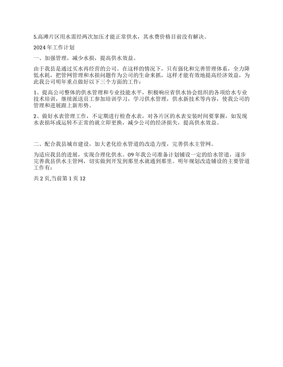 2024年自来水公司工作总结及2024年工作计划_第2页