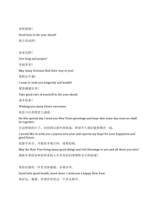 2024年虎年春节祝福语(英汉版)