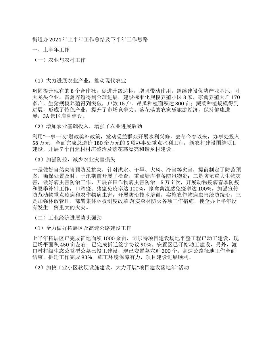 2024年街道办上半年工作总结及下半年工作思路-街道办_第1页