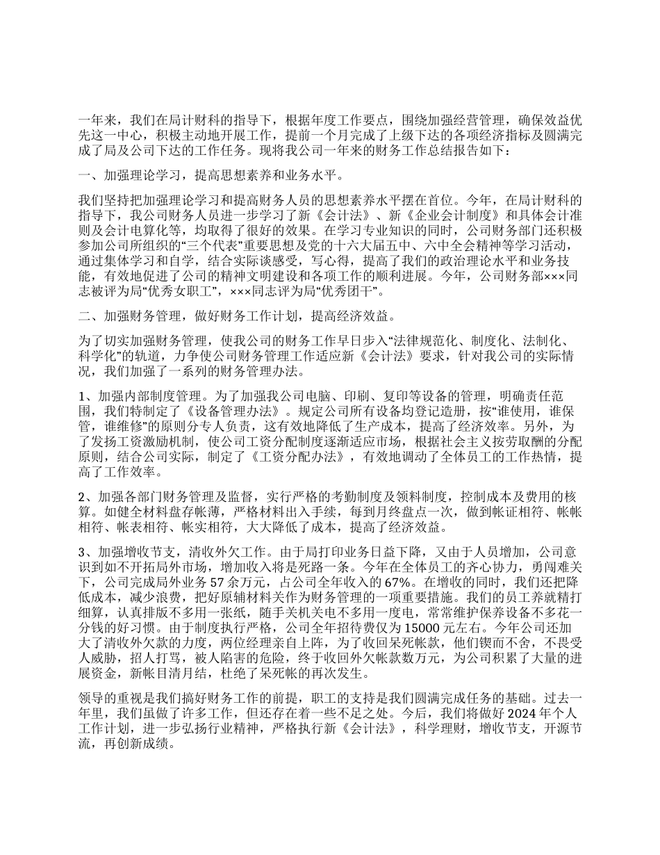 2024年财务个人工作总结范文_第1页