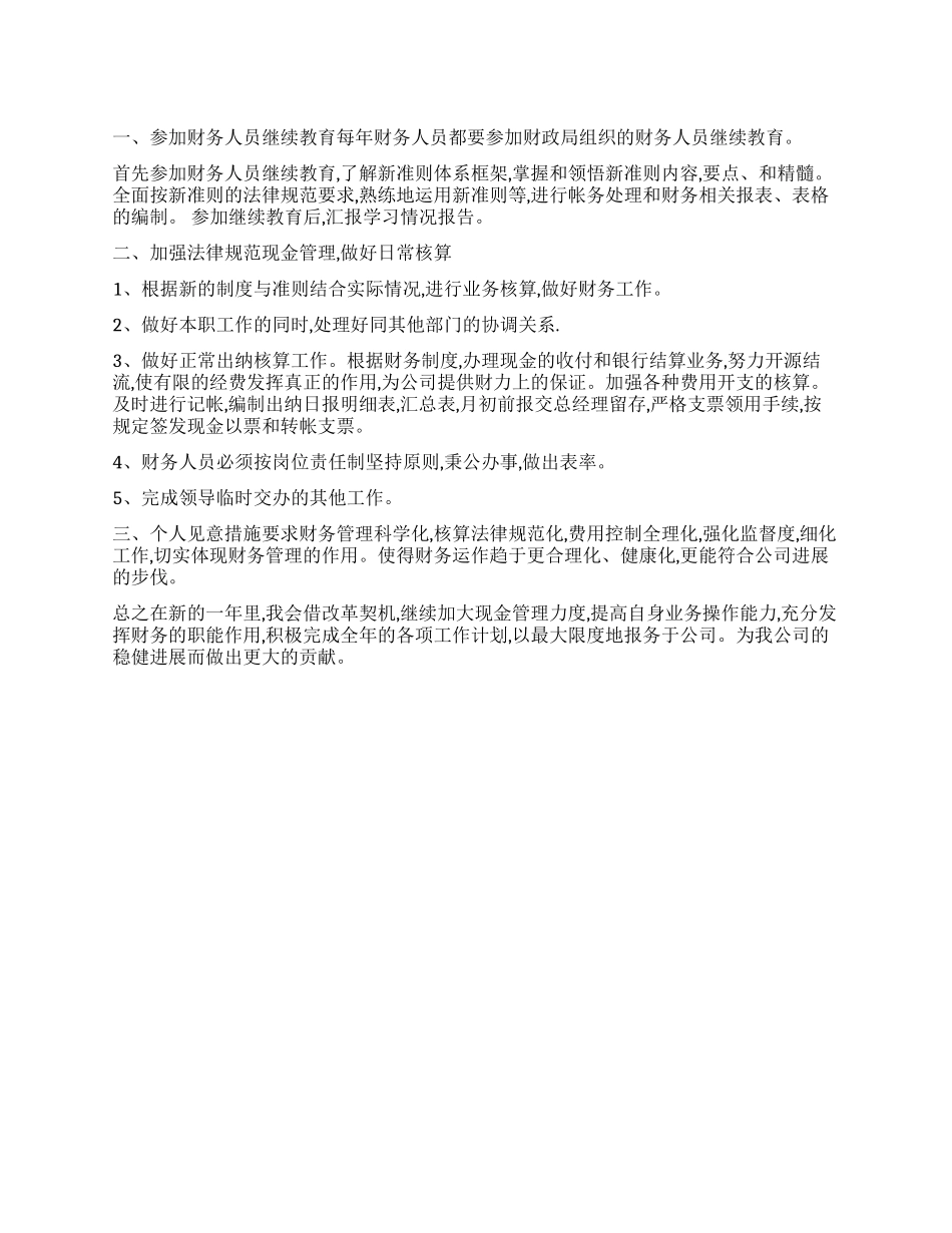2024年财务出纳个人工作计划_第1页