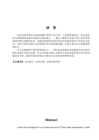 中国农业银行信用风险管理研究分析 财务会计学专业