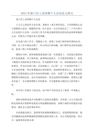 2024年部门员工试用期个人总结范文例文