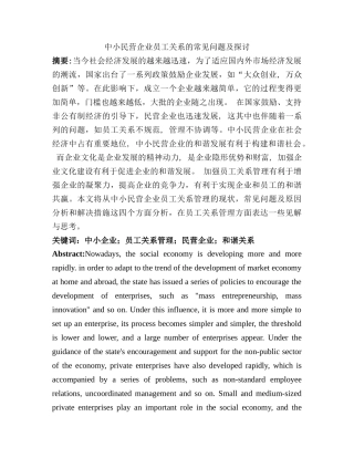 中小民营企业员工关系常见问题及探讨分析研究 人力资源管理专业