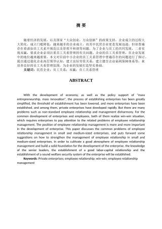 中小民营企业员工关系研究分析  人力资源管理专业