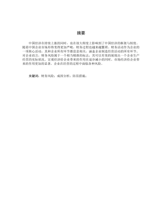 中小企业财务风险的防范问题研究分析   会计学专业