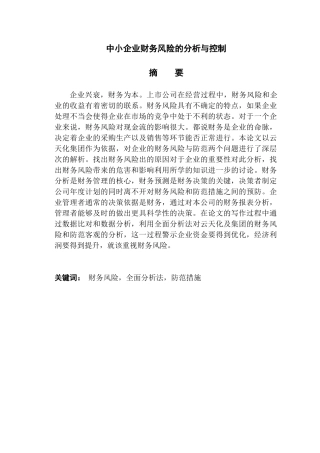 中小企业财务风险的分析与控制研究分析   会计学专业