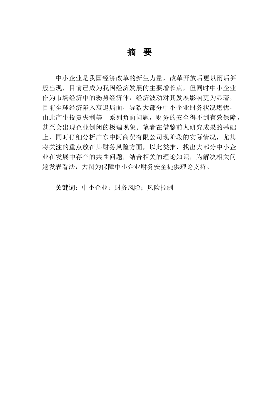 中小企业财务风险控制问题研究—以广东中阿商贸有限公司为例研究分析   会计学专业_第2页