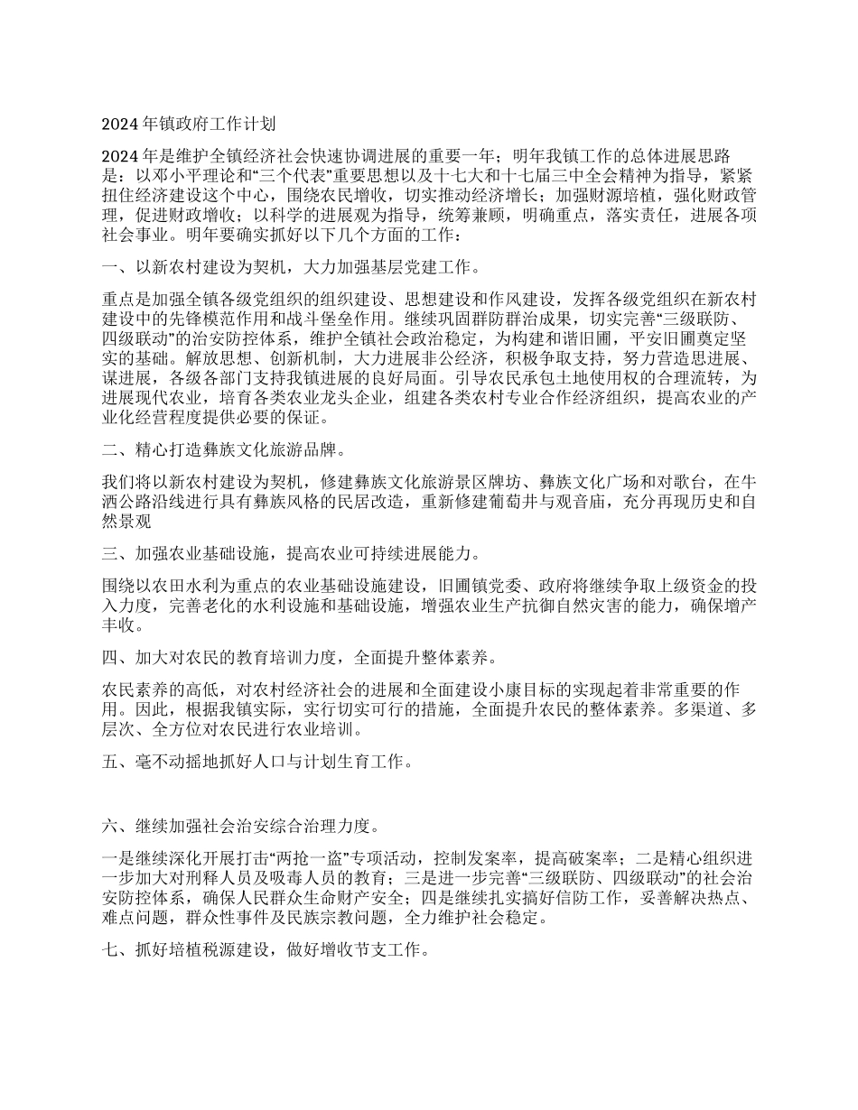 2024年镇政府工作计划_第1页