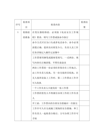 某公司电力变压器安全检修检查表