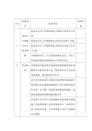 输电线路局部更换导线、地线作业安全检查表