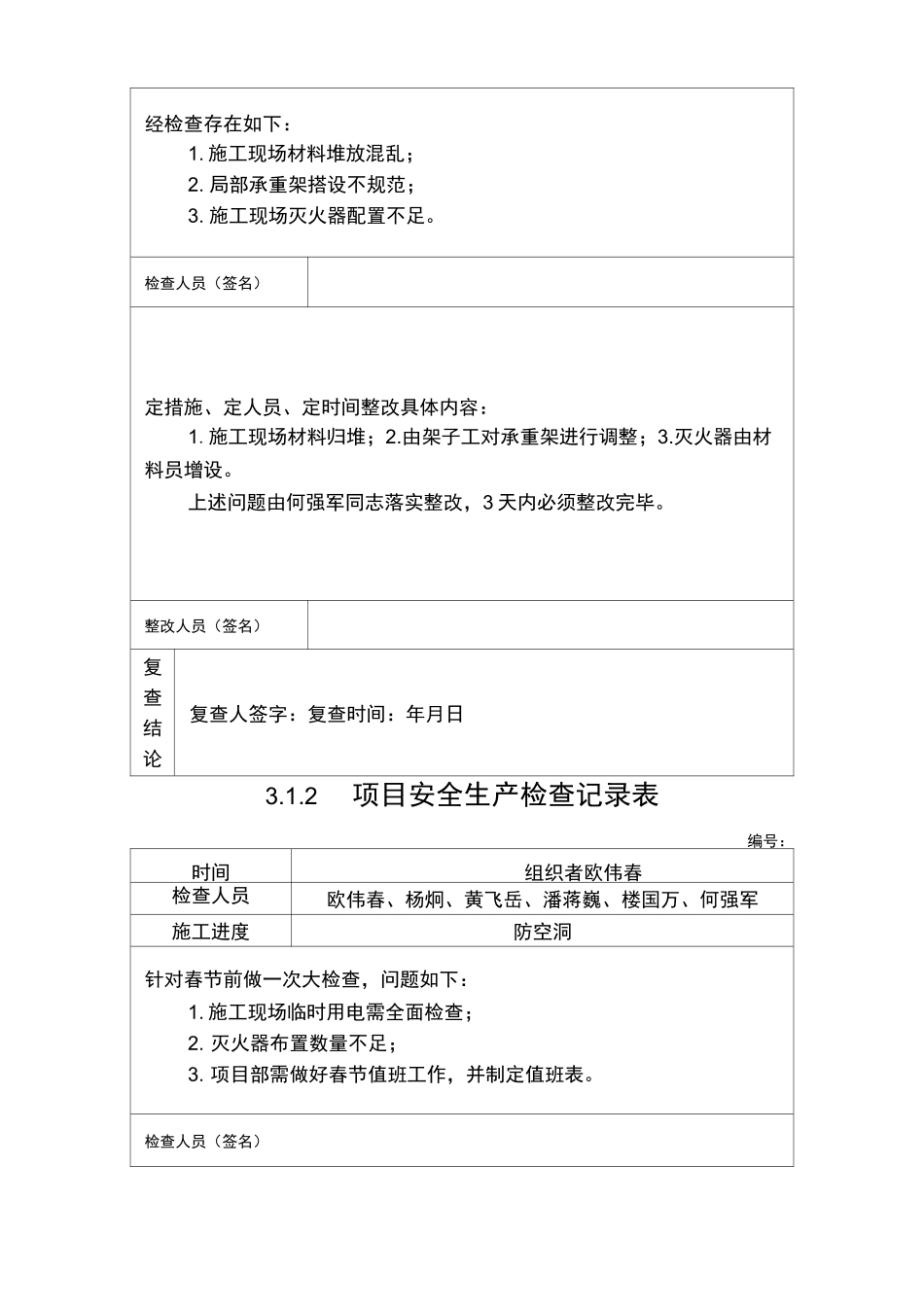 项目安全生产检查记录文本表_第2页