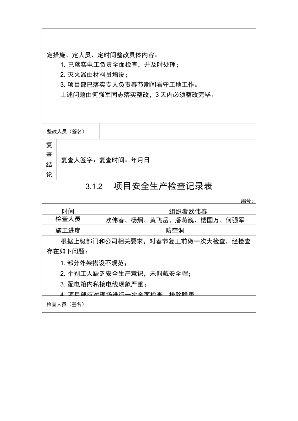 项目安全生产检查记录文本表_第3页