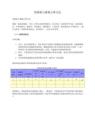 资源量与储量计算方法