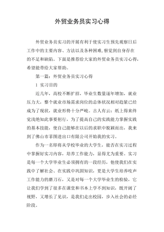 外贸业务员实习心得