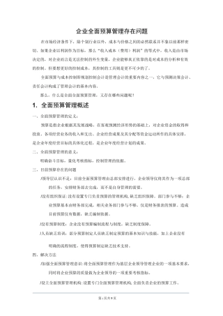 企业全面预算管理存在问题