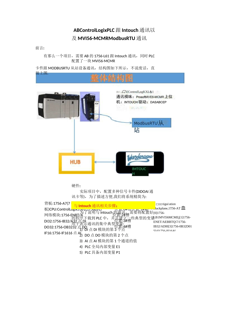 ABControlLogixPLC跟Intouch通讯以及MVIMCMRModbusRTU通讯_第1页