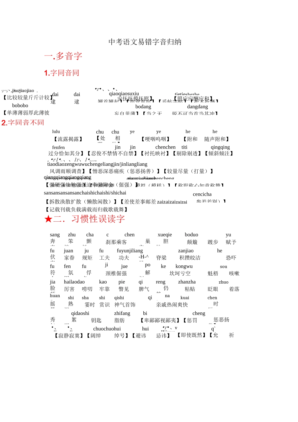 历届中考语文易错字音字形归纳(权威情况总结)_第1页