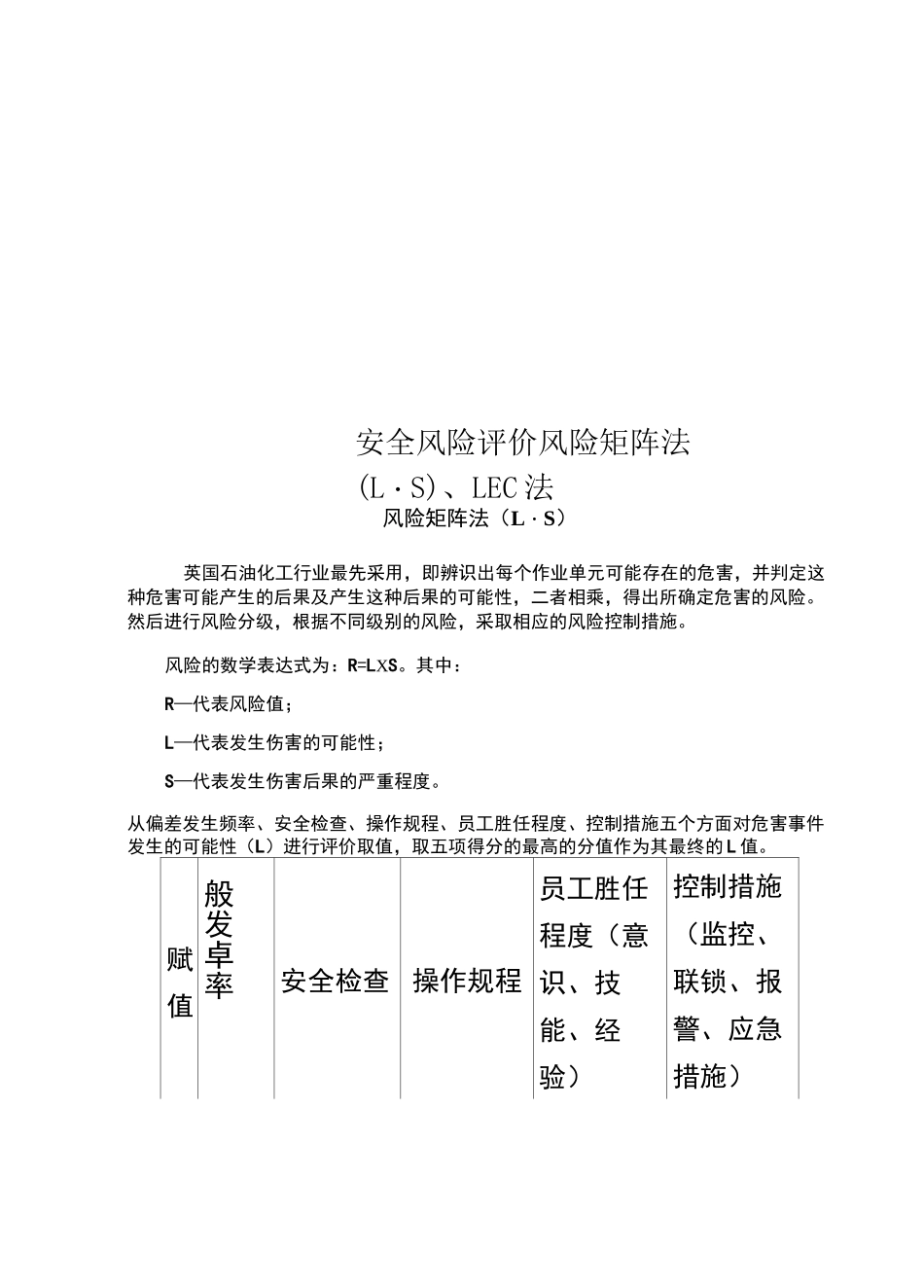 安全风险评价风险矩阵法(L·S)、LEC法_第1页