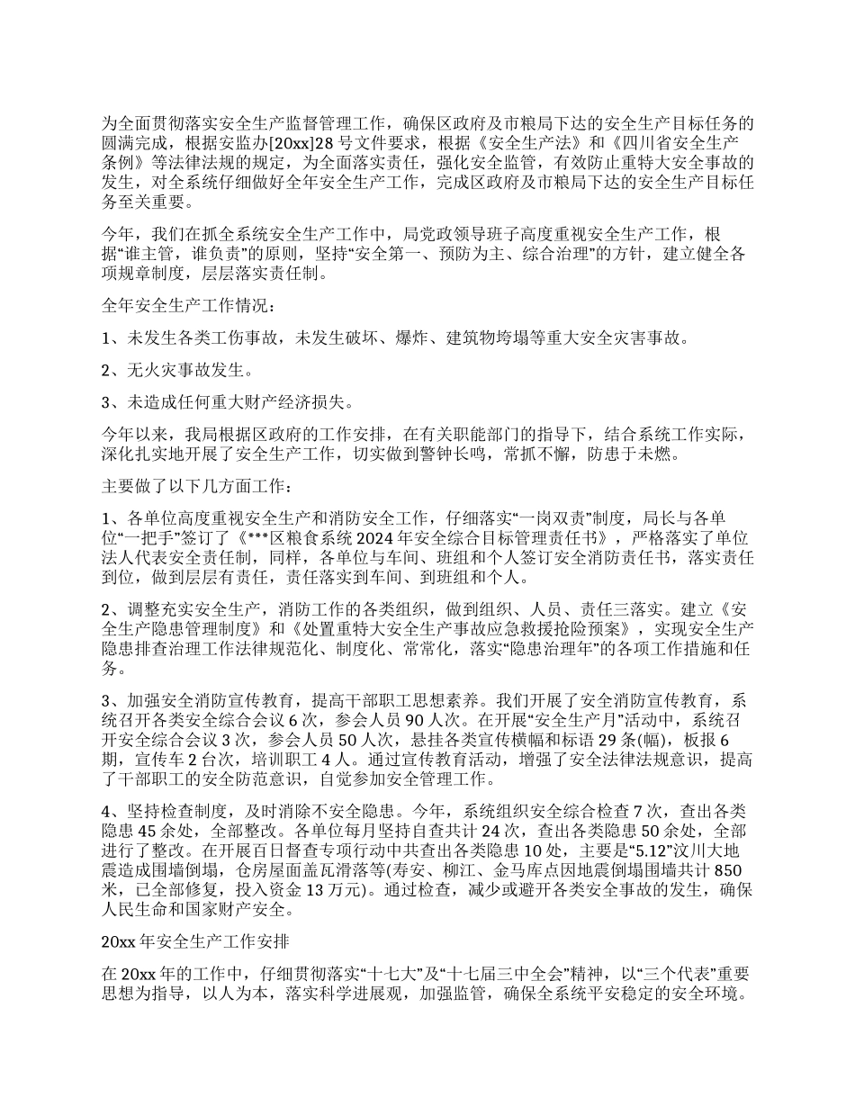 2024年粮食局安全生产工作总结及2024年工作计划_第1页