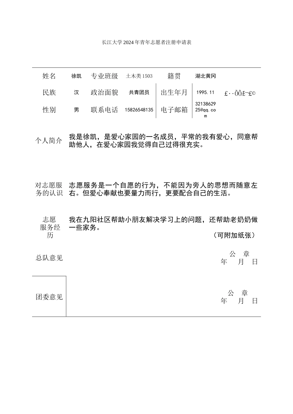 2024年青年志愿者注册申请表-(1)_第1页