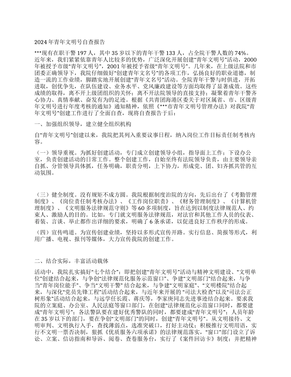 2024年青年文明号自查报告_第1页