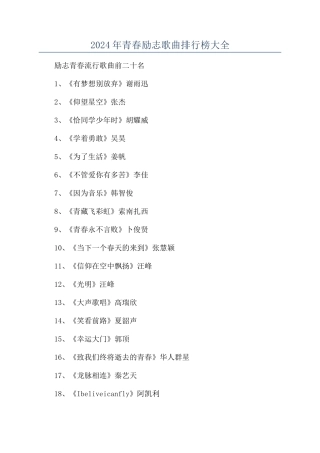 2024年青春励志歌曲排行榜大全