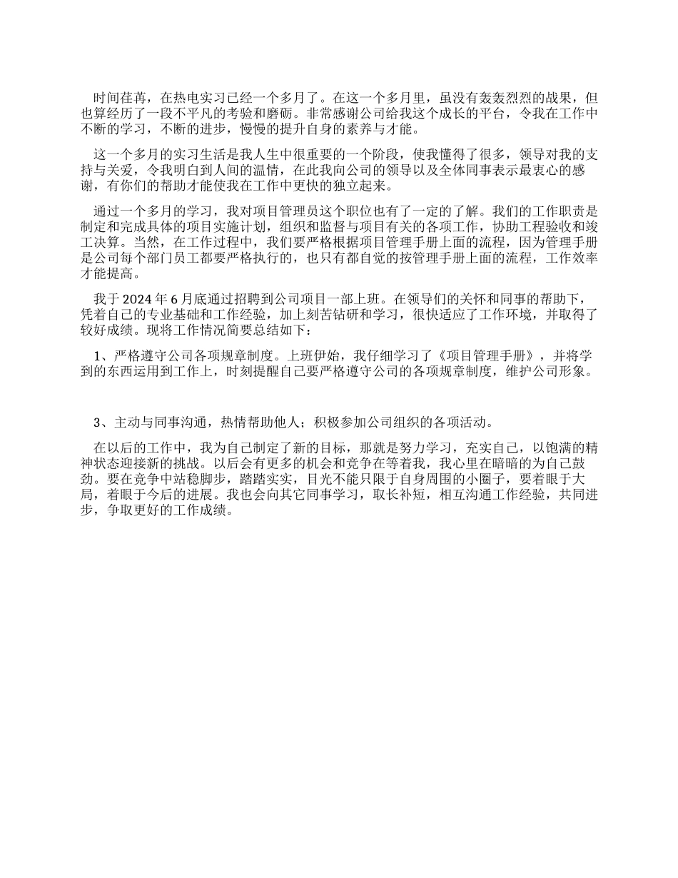 2024年项目部实习工作总结_第1页