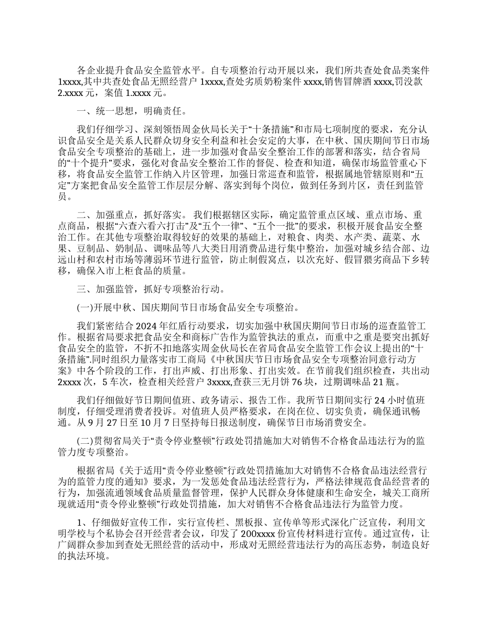 2024年食品安全工作总结范文_第1页