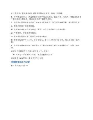 2024年高二团支书工作计划