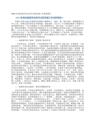 2024年高校基层党支部书记抓党建工作述职报告