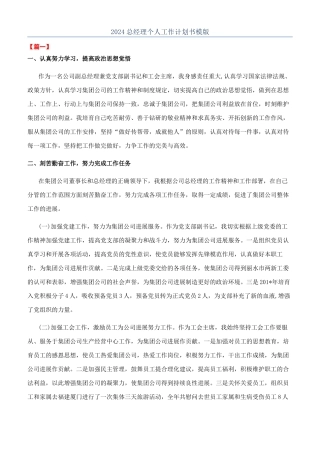 2024总经理个人工作计划书模版