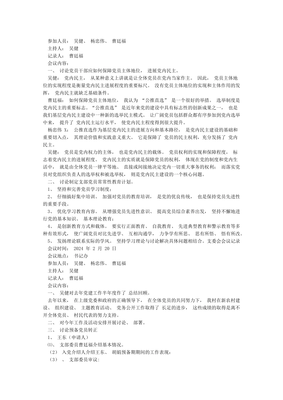 2024支委会会议记录-支委会会议纪要-审议_第2页