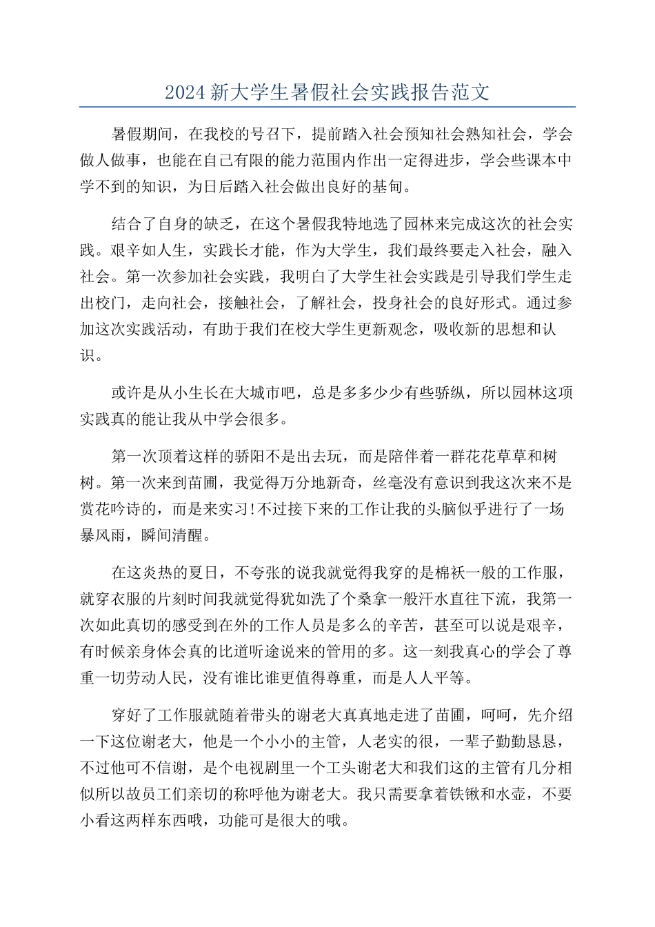2024新大学生暑假社会实践报告范文_第1页
